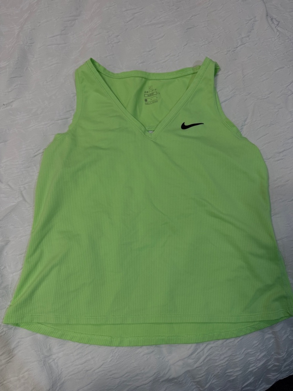 Nike Lime Green V-Neck Ribbed Tank with Black Swoosh